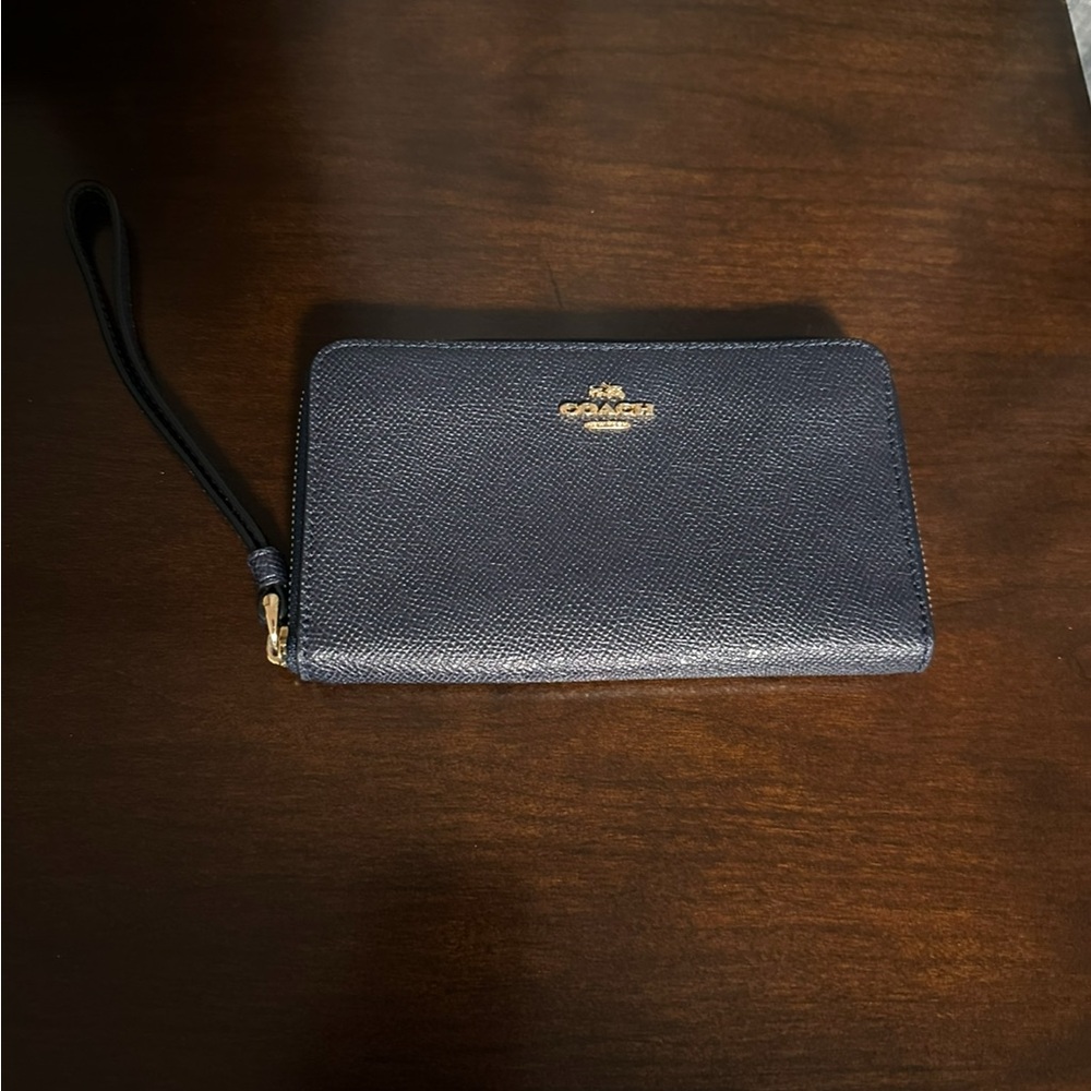 Coach Leather Navy Blue Wristlet Wallet